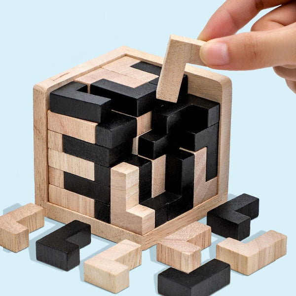SearchFindOrder Creative 3D Wooden PuzzleInterlocking Cube Brain Teaser and Early Learning Educational Toy for Kids