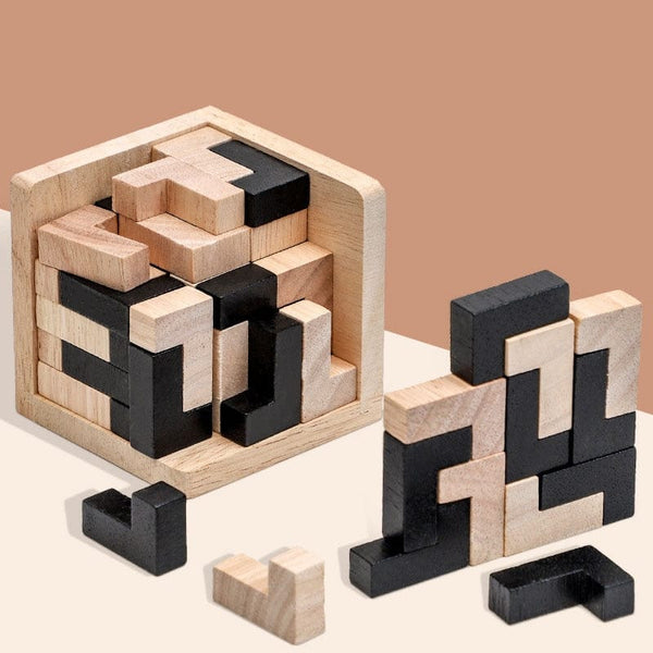 SearchFindOrder Creative 3D Wooden PuzzleInterlocking Cube Brain Teaser and Early Learning Educational Toy for Kids