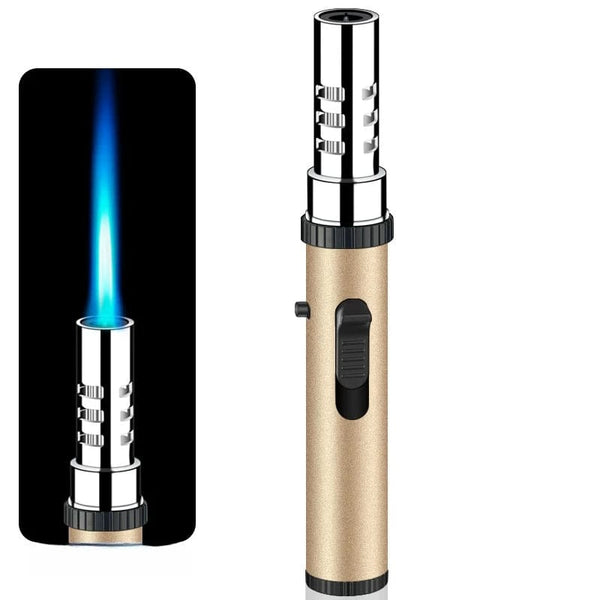 SearchFindOrder D-Gold / CHINA Lightsaber 360° Wind Guard Butane Lighter Metal Torch for Outdoor Adventures, BBQ, Welding, & Cigars