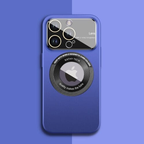 SearchFindOrder Dark Blue / For iPhone 12 Premium Glass Lens and Phone Case for iPhone 12/13/14 Pro Max, MagSafe Compatible, Frosted Back, Magnetic Protection