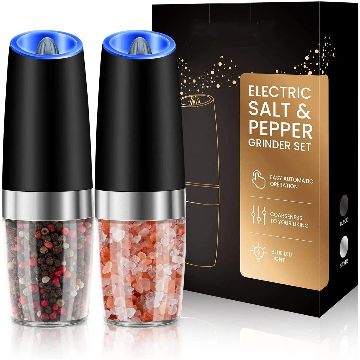 Brentwood Stainless Steel Electric Salt And Pepper Adjustable Ceramic Grinders With Blue LED Light 985116294M - The Home Depot
