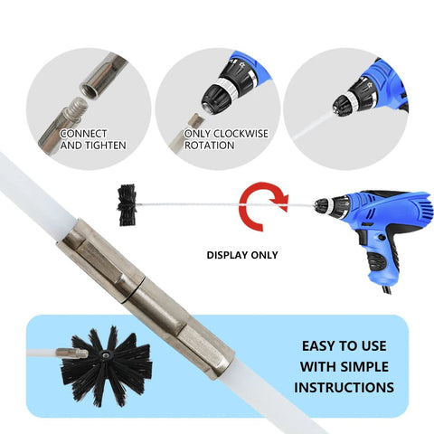SearchFindOrder Flexible Long Handle Rotary Chimney Brush Rod Kit for Fireplace Inner Wall, Roof, Dryer Pipe Cleaning