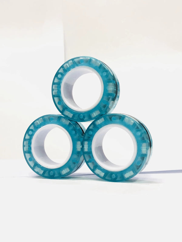 SearchFindOrder Fluorescent Blue 3pc Anxiety Relieving Colorful Magnetic Finger Rings
