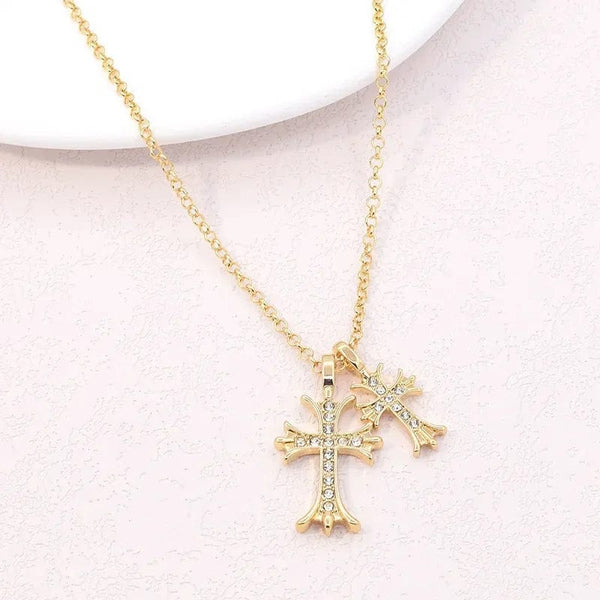SearchFindOrder Gold Double Cross Necklace