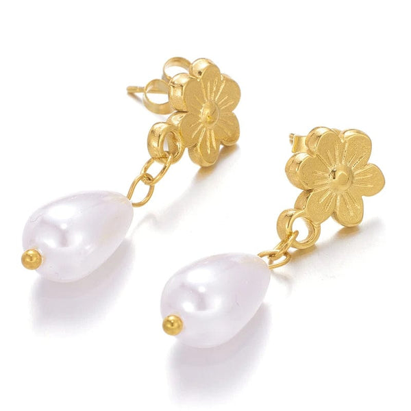 SearchFindOrder Gold Pearl and Flower Earrings