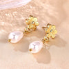 SearchFindOrder Gold Pearl and Flower Earrings