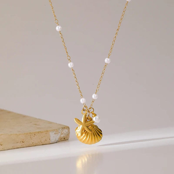 SearchFindOrder Gold Seashell Charm Necklace