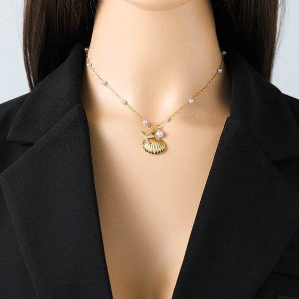 SearchFindOrder Gold Seashell Charm Necklace