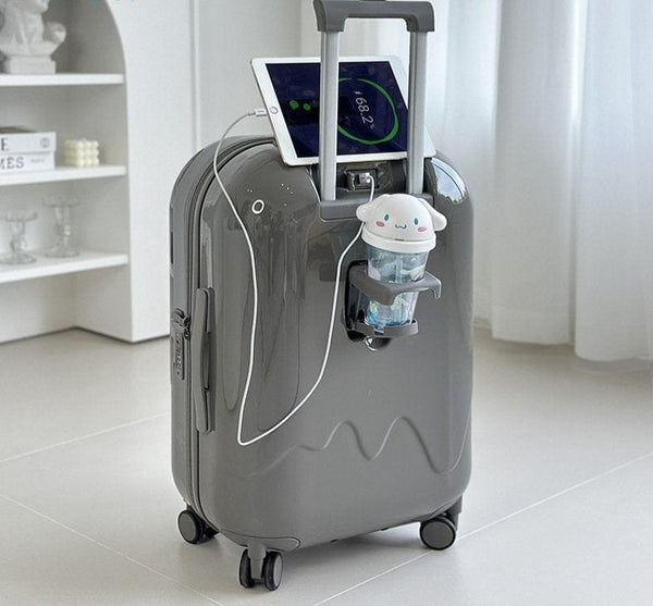 SearchFindOrder Gray Luggage / 20" Ultimate Stylish Lightweight Travel Suitcase with Charging Port and Cup Holder