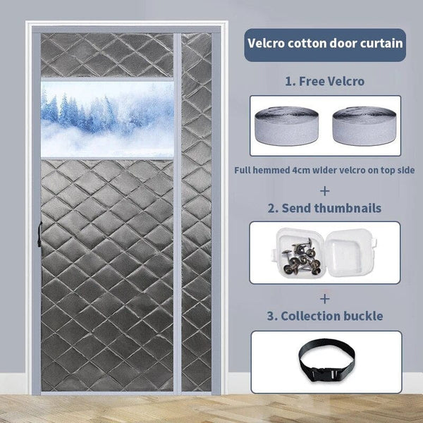 SearchFindOrder gray / W 70cm x H 210cm Coldproof Cotton Door Screen with a Transparent Window, Waterproof Magnetic Screen Door