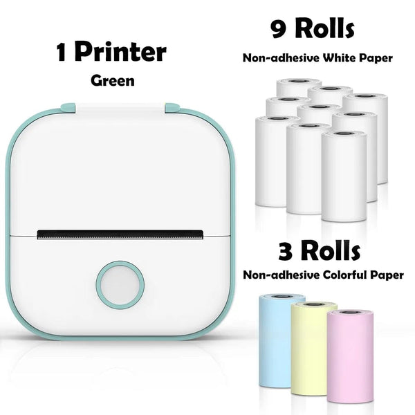 SearchFindOrder Green-12 Rolls Paper / CN Portable Mini Wireless Thermal Pocket Printer