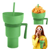 SearchFindOrder Green Creative 2-in-1 Popcorn Snack and Beverage Cup with Straw and Handle