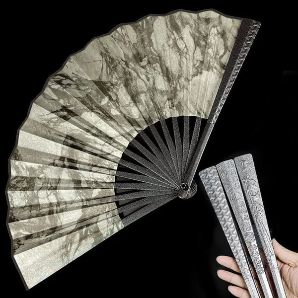 SearchFindOrder grey stripe / Ribs Pattern A Silk Steel Self-Defense Fan Elegant Kung Fu Mastery and Artful Craftsmanship