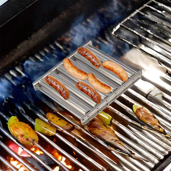 SearchFindOrder Grill Master Sizzler Stainless Steel Hot Dog Roller with Extended Wood Handle
