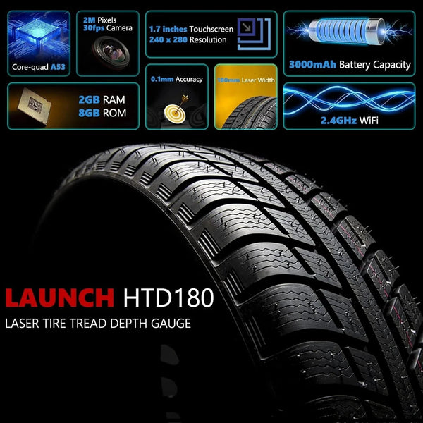 SearchFindOrder HTD180 High Accuracy Laser Tire Tread Depth Gauge - 0.1mm Precision, Wi-Fi/BT Support