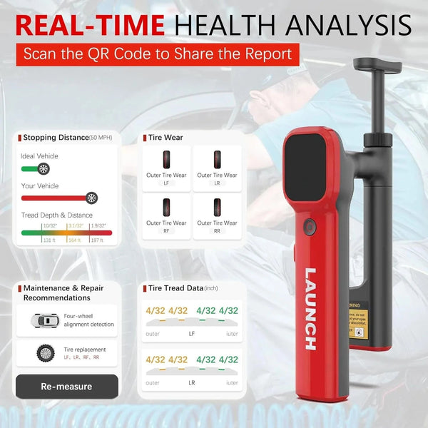 SearchFindOrder HTD180 High Accuracy Laser Tire Tread Depth Gauge - 0.1mm Precision, Wi-Fi/BT Support
