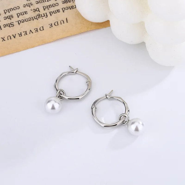 SearchFindOrder jewelry Silver Pearl Hoop Earrings