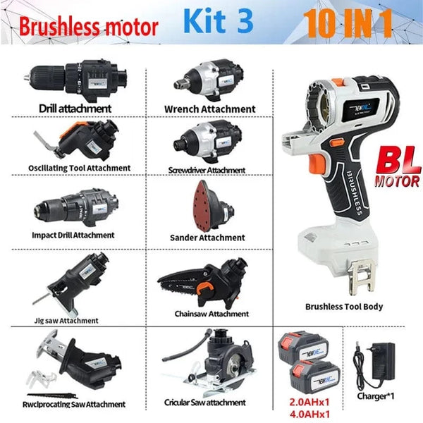 SearchFindOrder KIT3 / CN Power Pro 12-in-1 Ultimate Tool Combo Drill, Chainsaw, Saw, and More