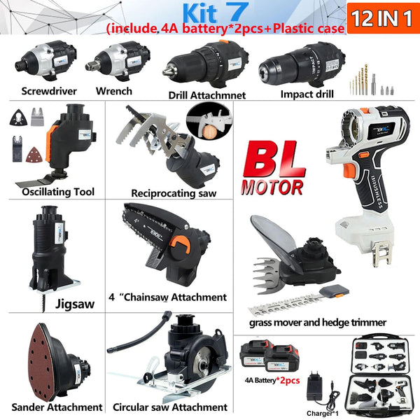 SearchFindOrder KIT7 / CN Power Pro 12-in-1 Ultimate Tool Combo Drill, Chainsaw, Saw, and More