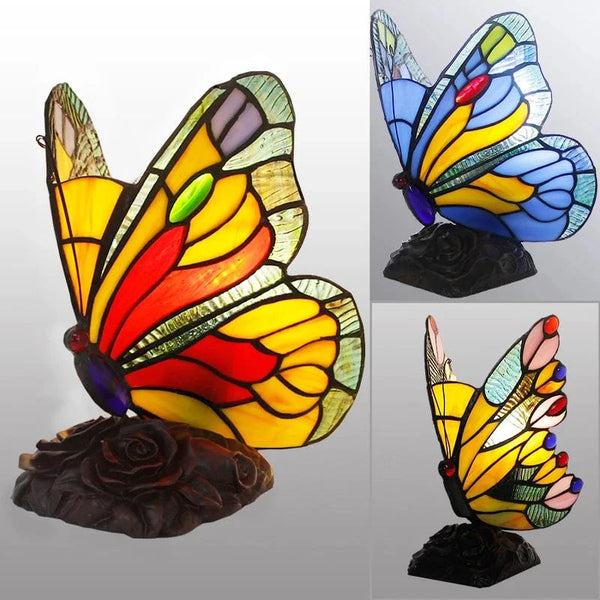 SearchFindOrder LED Table lamp Tiffany Desk decorate Light Butterfly Stained Glass Creativity Art Bedroom Bedside Study Nightstand NIght Light