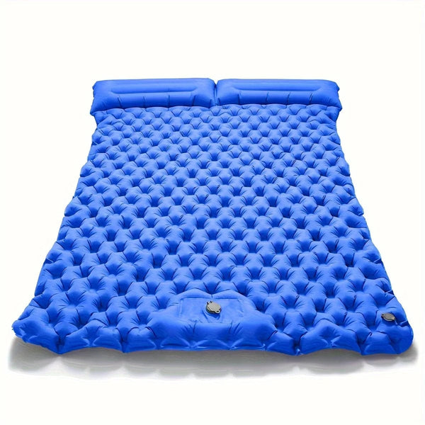 SearchFindOrder Light Blue Double Inflatable Mattress with Built-in Pillow Pump