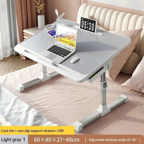 SearchFindOrder Light grey 1 Laptop Desk with Adjustable Stand, Built-in Light, and Storage Drawer