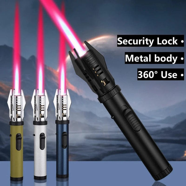 SearchFindOrder Lightsaber 360° Wind Guard Butane Lighter Metal Torch for Outdoor Adventures, BBQ, Welding, & Cigars