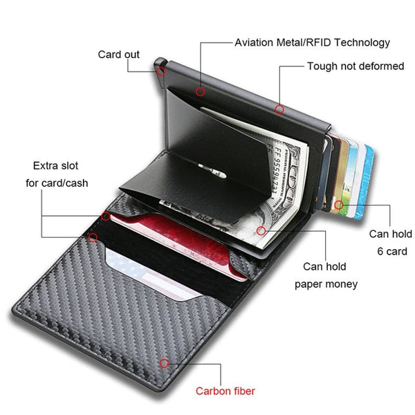 SearchFindOrder Carbon Fiber Card Holder Wallets Men RFID Black Magic Trifold Leather Slim Mini Wallet Small Money Bag Male Purses Wallet Women
