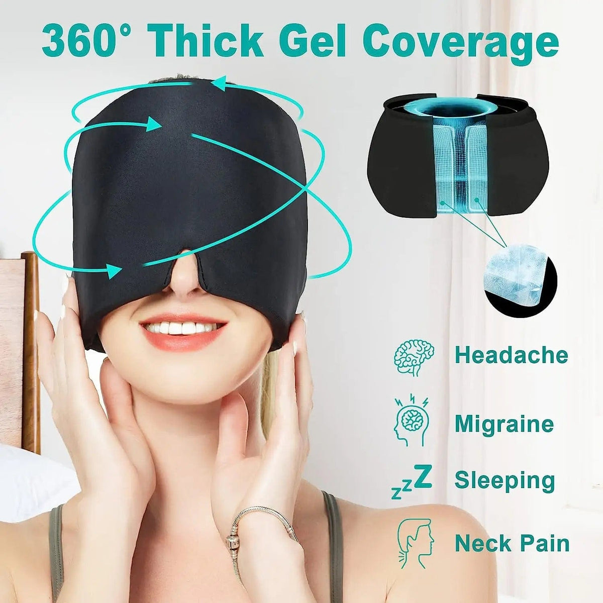 Migraine Relief Cap, Soothing Headache Ice Pack Mask, Cooling Gel Hat