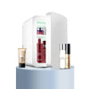 SearchFindOrder Mirrored Beauty Fridge with LED Lighting, Portable White Mini Refrigerator Skin Care, Makeup Storage, Chill Cosmetics & Face Masks, Small for Desktop or Travel, Cool & Heat, 8 Liter Capacity