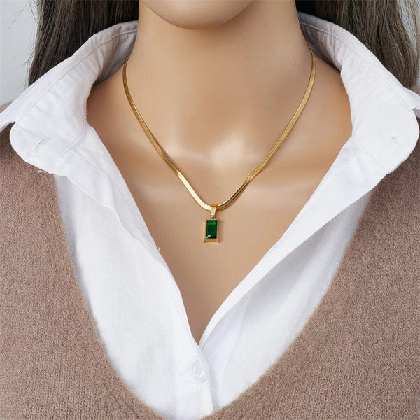 SearchFindOrder N1695 Geometric Square Green Necklace