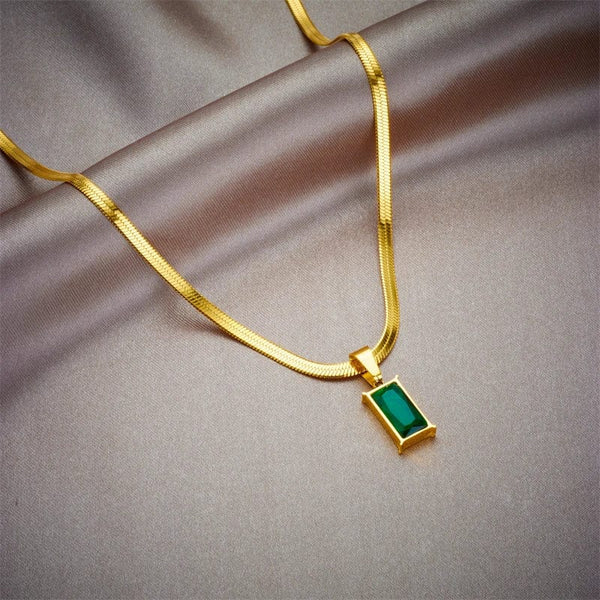 SearchFindOrder N1695 Geometric Square Green Necklace
