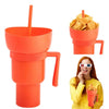 SearchFindOrder Orange Color Creative 2-in-1 Popcorn Snack and Beverage Cup with Straw and Handle