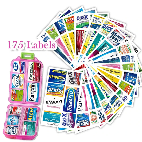 SearchFindOrder Pink 10-Grid Mini Pill Storage Container with 175 Labels