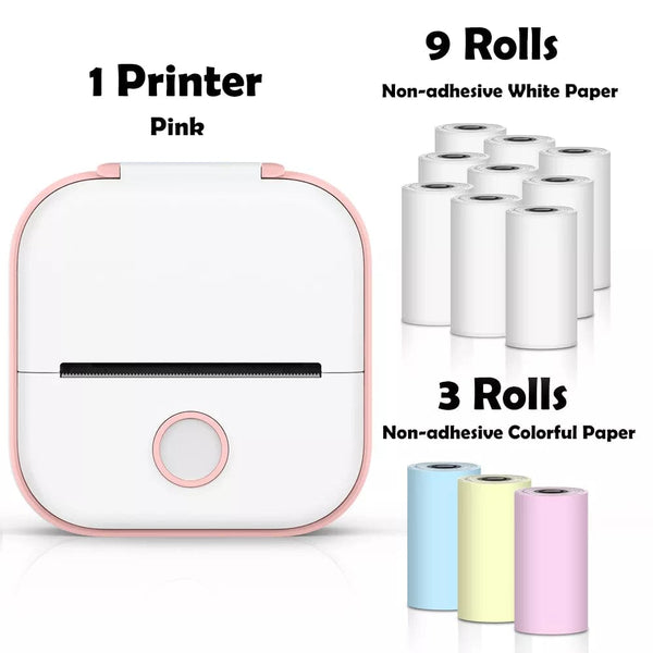 SearchFindOrder Pink-12 Rolls Paper / CN Portable Mini Wireless Thermal Pocket Printer