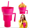 SearchFindOrder Pink Creative 2-in-1 Popcorn Snack and Beverage Cup with Straw and Handle