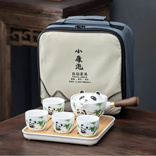SearchFindOrder Portable set / China Charming Panda Tea Ensemble A Travel-Ready Ceramic Tea Set