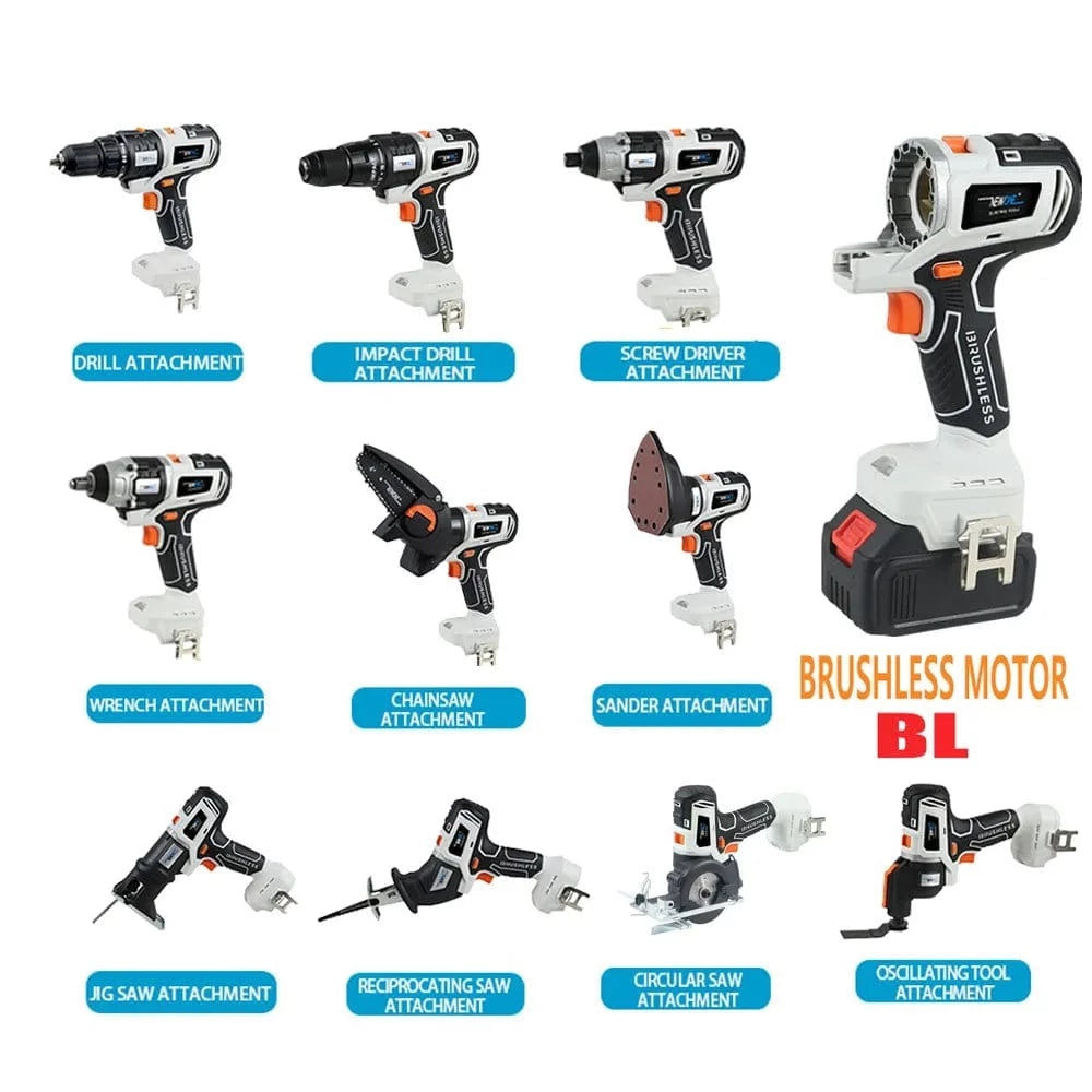 NEWONE 10 in 1 Brushless Multifunctional Tools Impact Drill Cordless DIY  Reciprocating Saw Sander Chainsaw Power