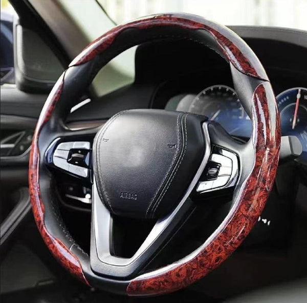 SearchFindOrder Red 3 pieces / China Universal Mahogany Wood Grain Steering Wheel Cover - Sleek All-Season Anti-Slip Set