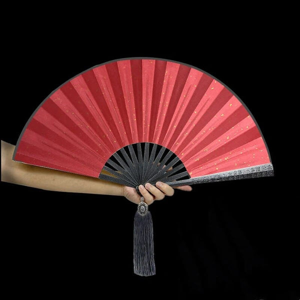 SearchFindOrder red sprinkle gold / Ribs Pattern A Silk Steel Self-Defense Fan Elegant Kung Fu Mastery and Artful Craftsmanship