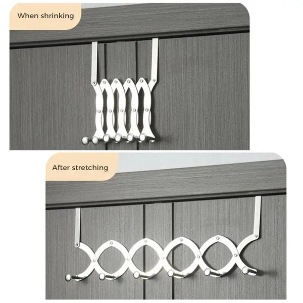 SearchFindOrder Retractable Stainless Steel Door Hook Rack Organizer for Coats, Hats, with Key Holder Storage