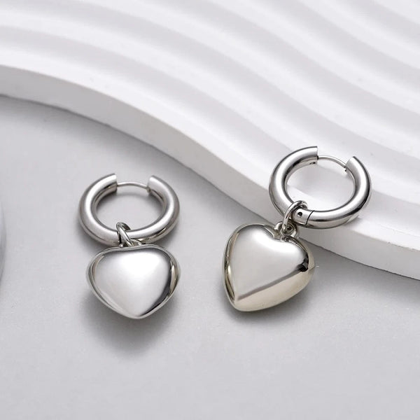SearchFindOrder Silver Color Hoop Heart Drop Earrings