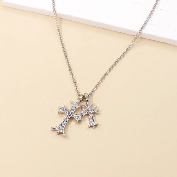 SearchFindOrder Silver Double Cross Necklace