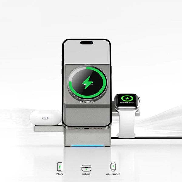 SearchFindOrder silver gray 3-in-1 Magnetic Wireless Fast Charger