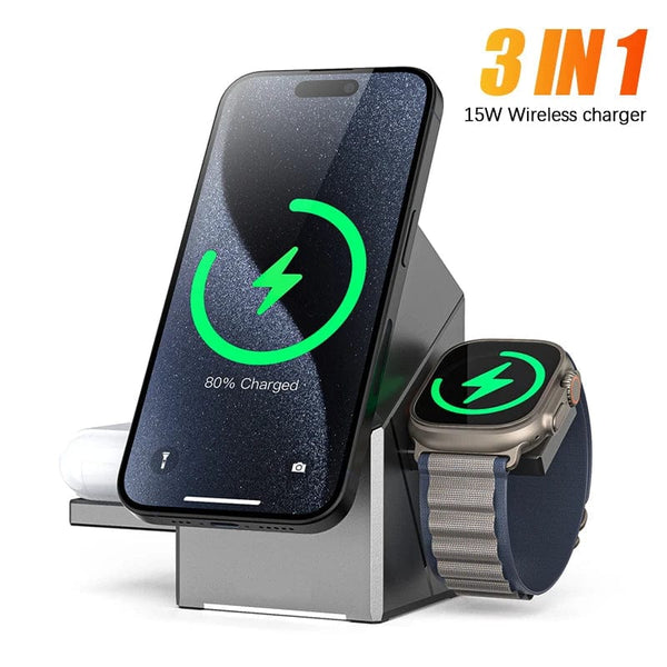 SearchFindOrder silver gray 3-in-1 Magnetic Wireless Fast Charger