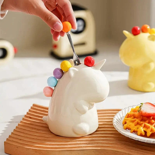 SearchFindOrder Stainless Steel Unicorn Fruit Fork Set with Ceramic Handle