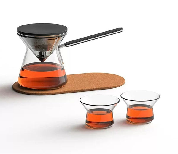 SearchFindOrder Teapot x 1 - Cup x 2 High-End Vintage Art Brew Reusable Glass Coffee/Tea Drip Brewer