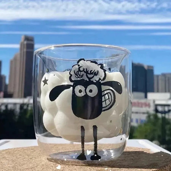 SearchFindOrder Transparent sheep / 300ml Sheep 3D Glass Mug Whimsical 300ml Animal Expression Cup for Kids