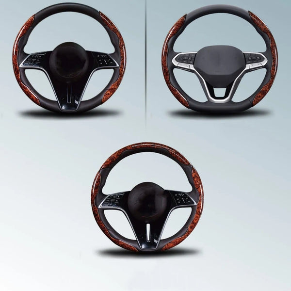 SearchFindOrder Universal Mahogany Wood Grain Steering Wheel Cover - Sleek All-Season Anti-Slip Set