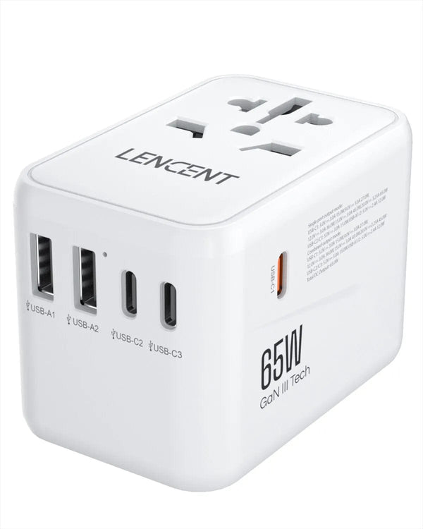 SearchFindOrder Universal Plug / White 65W GaN 2U3C International Travel Adapter